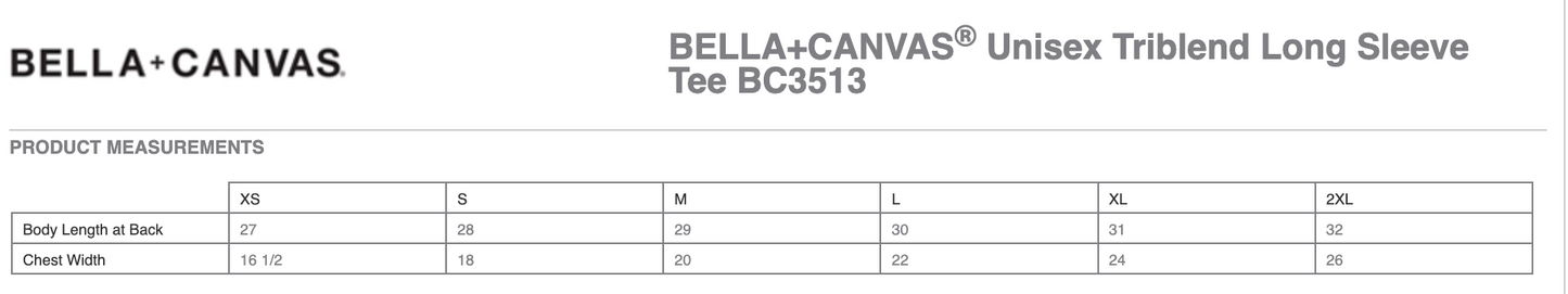 Long Sleeve T-shirt, Bella Canvas Tri Blend- Grey