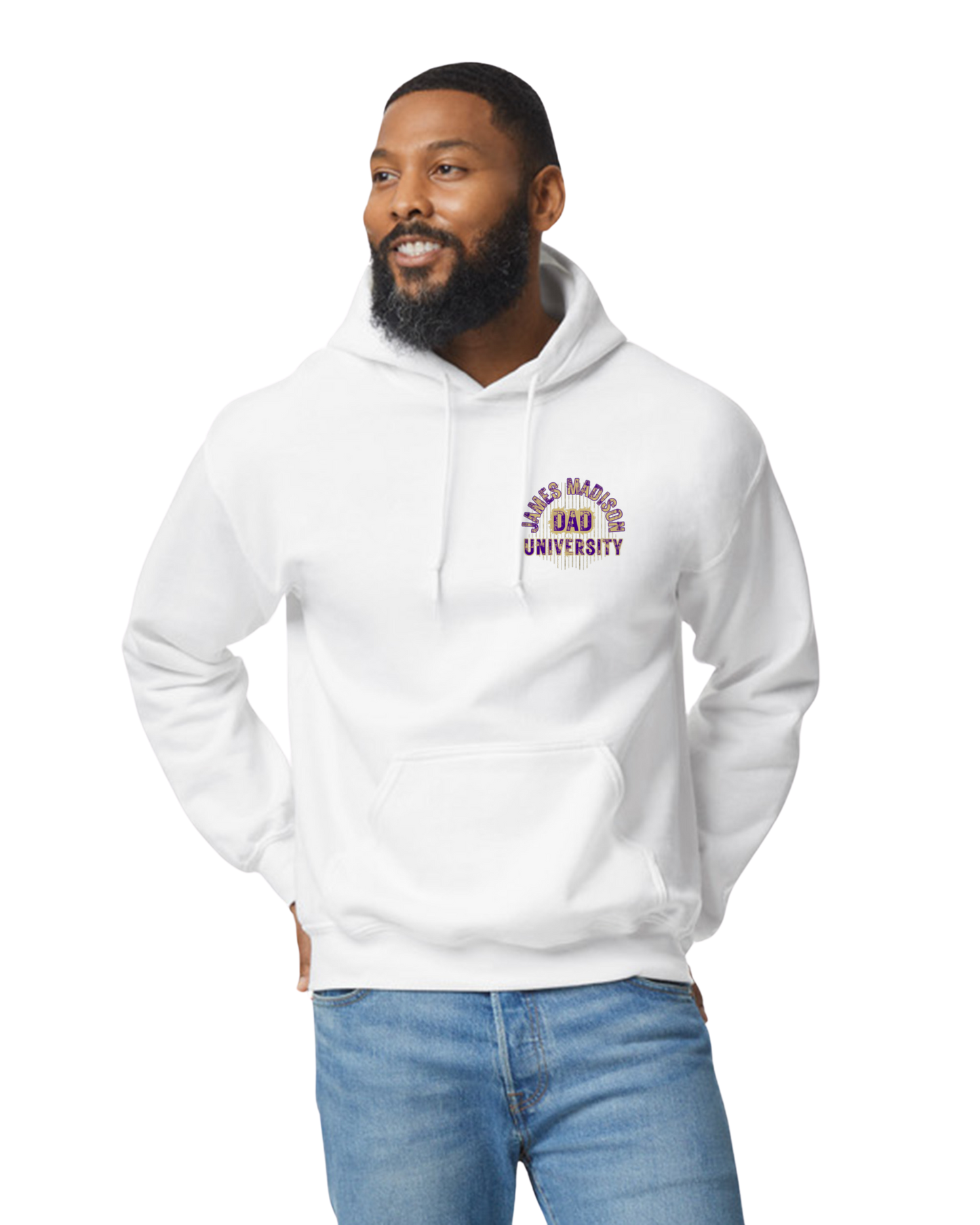 White JMU Dad Hoodie Sweatshirt