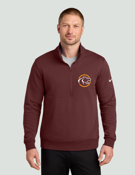 Nike Men's Club Fleece Sleeve Swoosh 1/2-Zip- Grey & Team Red