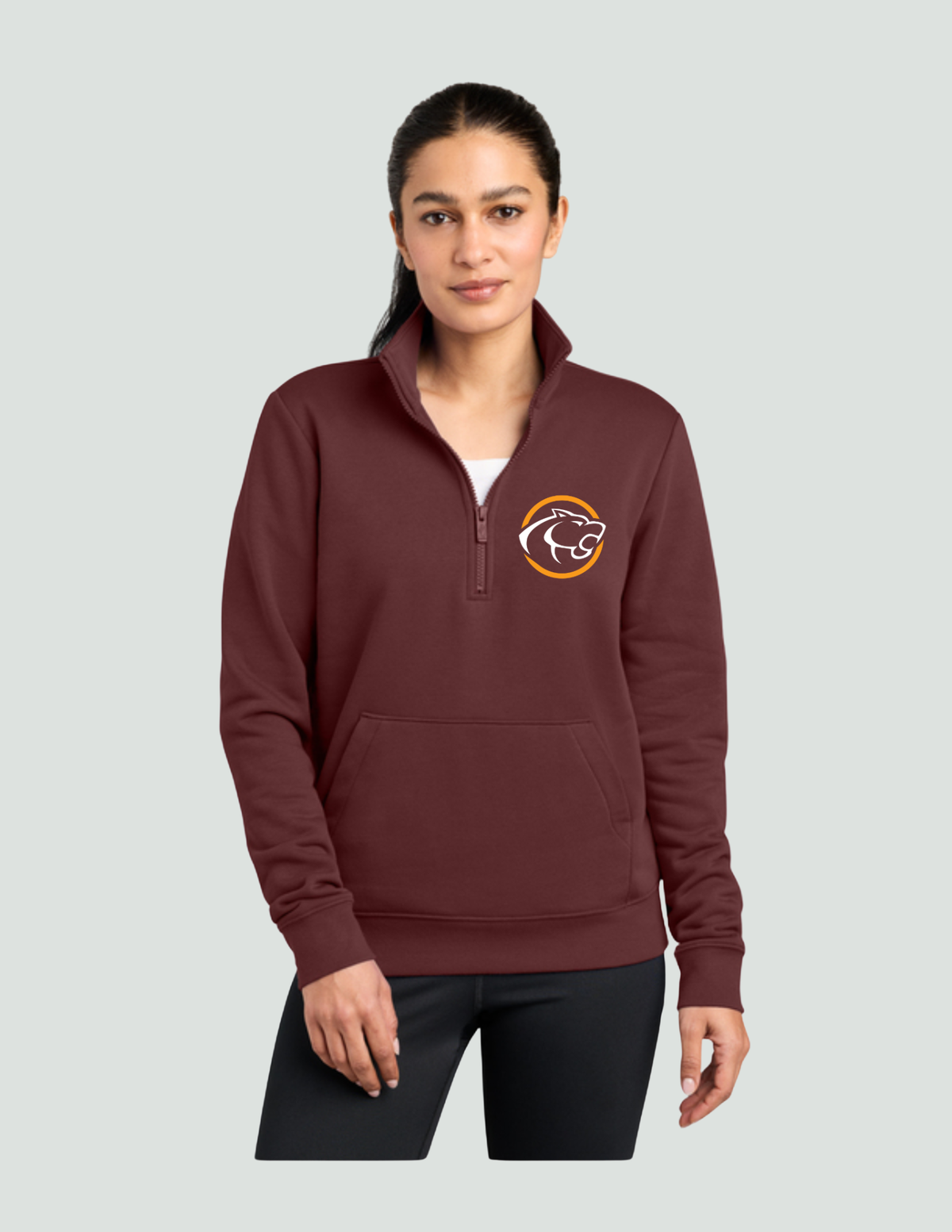 Nike Women's Club Fleece Sleeve Swoosh 1/2-Zip- Grey & Team Red