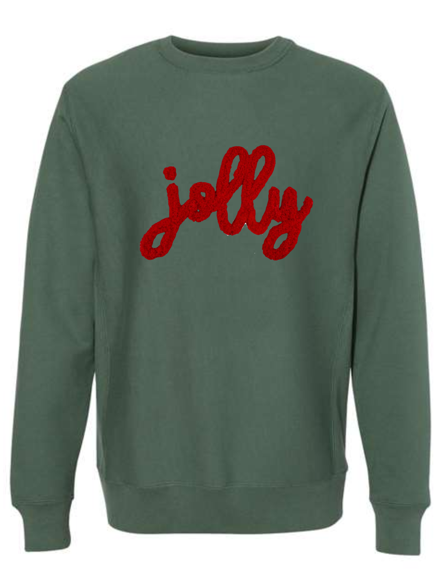 "Holiday" Yarn Embroidery Green Sweatshirt