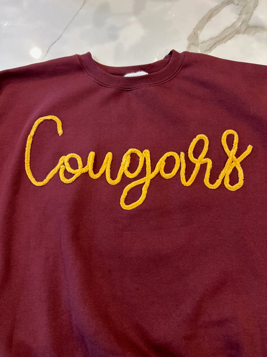 Yarn "Cougars" Embroidery Women’s Crewneck Sweatshirt