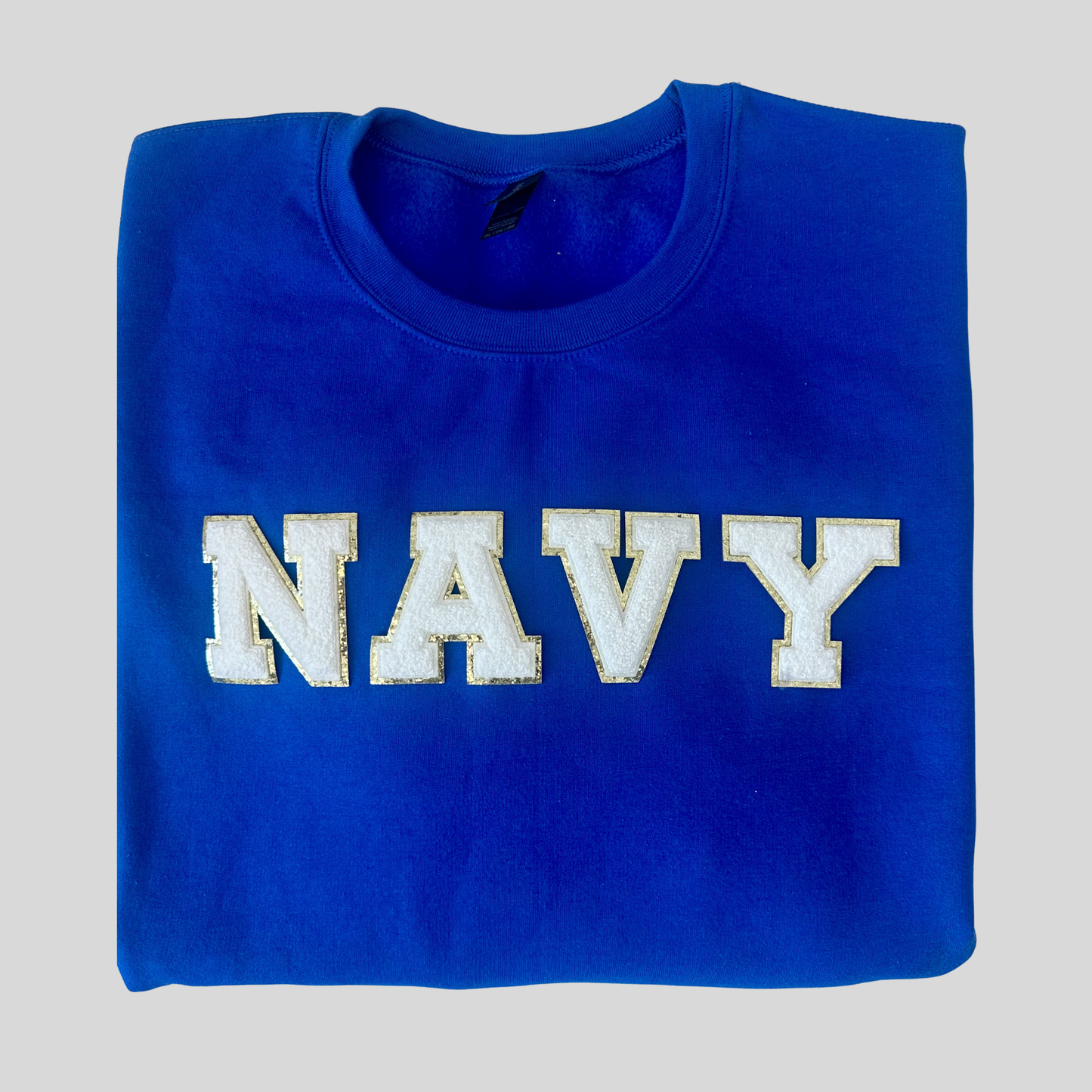 "NAVY" Letter Patch Crewneck Sweatshirt