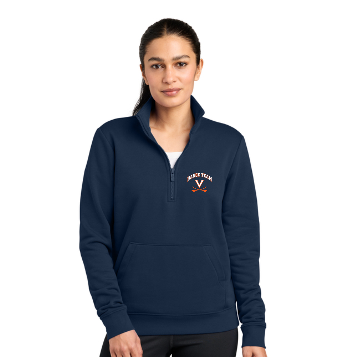 Nike Women's Club Fleece Sleeve Swoosh 1/2-Zip- Navy