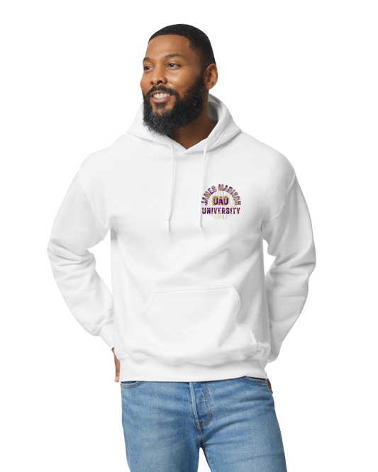White JMU  Dad Hoodie Sweatshirt
